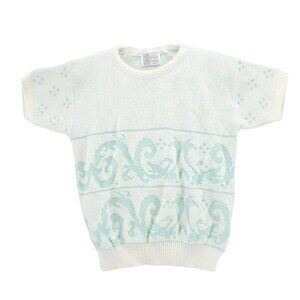BILLIE JO Vintage Short Sleeve Sweater Knit Top Patterned Size Est. MEDIUM?